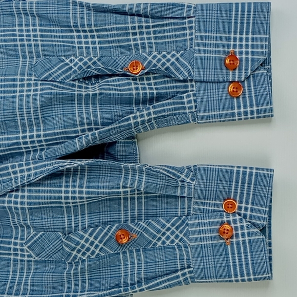 Jared Lang Men's Size S/P Button Front Slim Fit Shirt Blue/White Roll Tab Sleeve - Picture 7 of 11